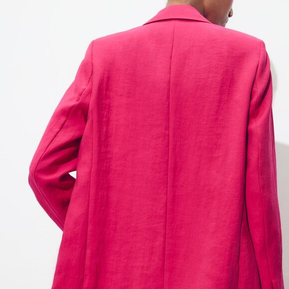 Zara Fuchsia Pink Crinkled Effect Blazer Size Small NWT - Picture 12 of 13